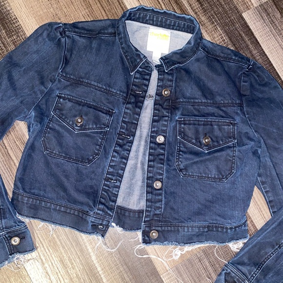 Charlotte Russe Dark Blue Cropped Denim Jacket - Picture 2 of 8